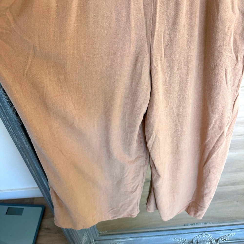 Kori Tan Linen Wide Leg Overalls Jumpsuit Chore Granola Baggy Boho Coastal S - Picture 4 of 9